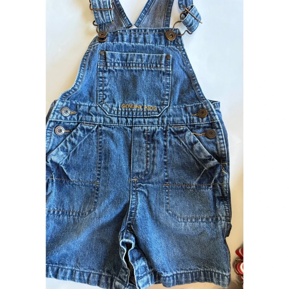 OshKosh B'gosh Toddler Overalls Bundle 18M Denim & Red Striped 3 PC Shortall